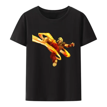 Street Fighters 5 Rakstzīmes Ken Kokvilnas T-krekli Atpūtas Anime Krekls O-veida kakla Stils Camisa Roupas Masculinas Vīriešu Apģērbu Humors
