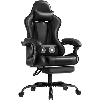 Melna Gaming Krēslu Video Sacīkšu Sēdekļa Augstuma Regulēšana Ar 360°Grozāmie un Pagalvi Birojam vai Guļamistaba Datora Krēslā Galda
