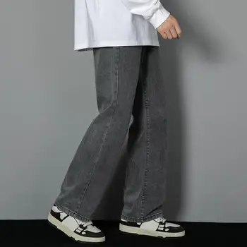 Vīriešu Bikses Retro Streetwear Vīriešu Plaša Kāju Bikses ar Dziļu Kājstarpes Mīksta Elpojošs Audums Ērti Visu dienu Nēsāt vienkrāsainu