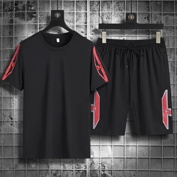 Summmer Vīriešu Ikdienas Sporta Komplekts Brethable Apaļu Kakla Tshirt un Bikses, Modes Divas Gabals Plus Izmērs M-8XL Vīriešu Uzvalks